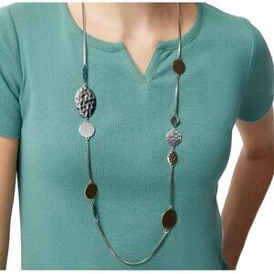 Chico's Mixed Metal Singlestrand Hammered Disk Necklace